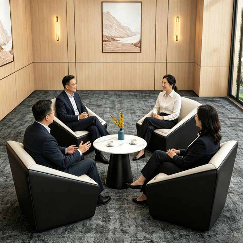 现代简约轻奢沙发组合四人位客厅会客接待休息区皮质沙发