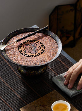 归鸿复古洒金高足壶承家用铜茶盘茶托紫砂壶底座小型茶洗建水茶缸