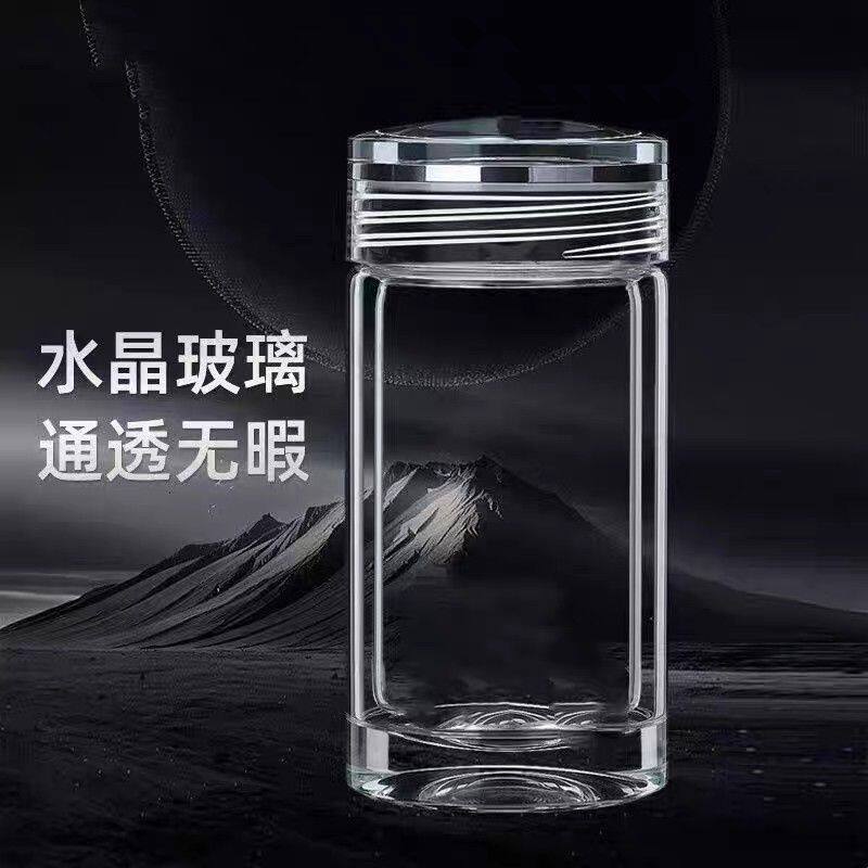 2025新款水晶玻璃杯高档双层隔热加厚泡茶杯便携车载男女士水杯