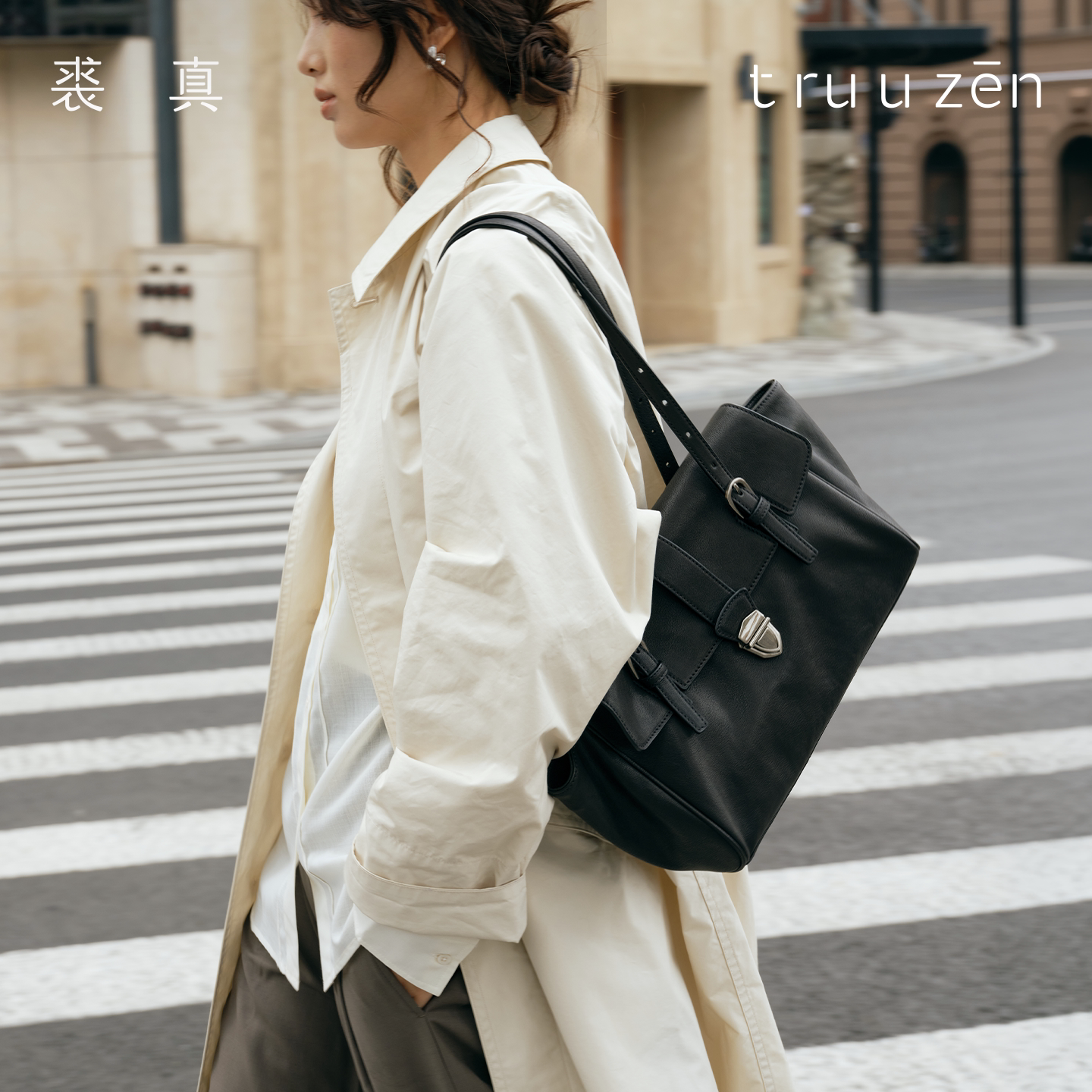 裘真植鞣羊皮法棍公文包女休闲百搭职场上班通勤大容量真皮单肩包