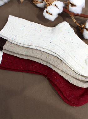 Stochastic复古纹理女袜英伦文艺彩点纯棉麻花纹混纺粗针法式中筒