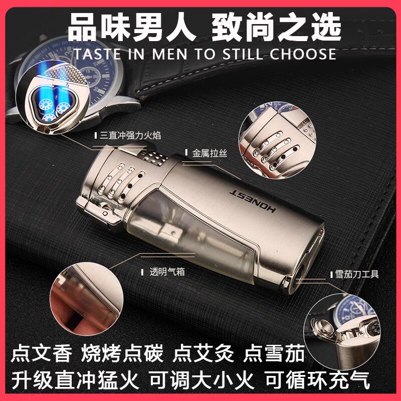 个性新款防风打火机三火直冲焊枪图片
