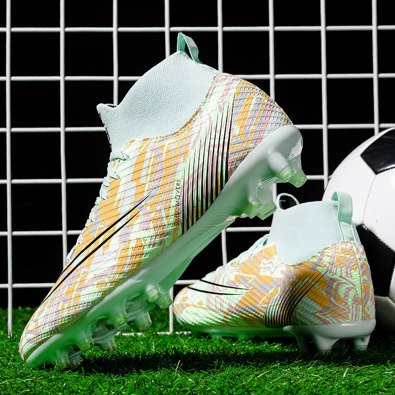 跨境高帮足球鞋男碎钉训练鞋女学生草地长钉儿童短钉30-45码