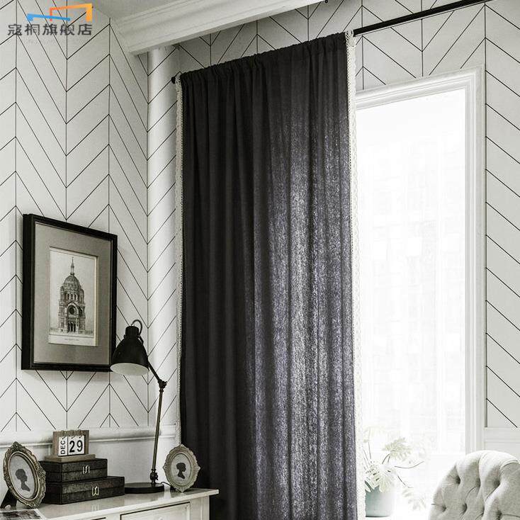 出口美式复古门帘纯棉麻布灰色民宿卧室客厅隔断法式亚麻别墅窗帘