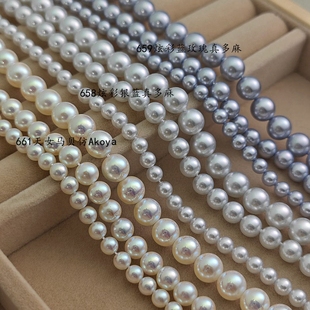 炫彩仿马贝蓝玫瑰天女仿AKoya直孔小孔微瑕圆珠玻璃珠散珠DIY配件