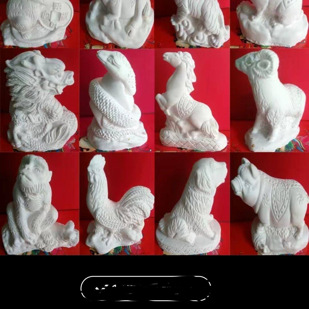 十二生肖石膏十二生肖白坯涂色儿童玩具石膏娃娃涂鸦填色绘画工具
