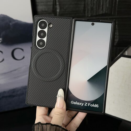 适用三星Galaxy Zfold6/5/4/3w24碳纤维皮纹手机壳MagSafe磁吸充电折叠屏超轻薄凯夫拉全包硅胶硬壳摔保护套