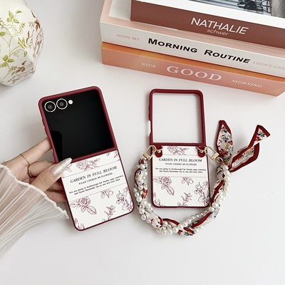 适用三星zflip7手机壳新款外壳zflip7折叠屏素描花朵同款四件手绳高级感zflip7全包防摔保护套galaxy超薄女款