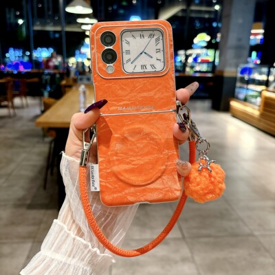 适用华为novaflip新款手机壳华为novaflips磁吸充电novaflip鎏金丝绒侧扣时尚橙色同款手提绳折叠屏保护套女