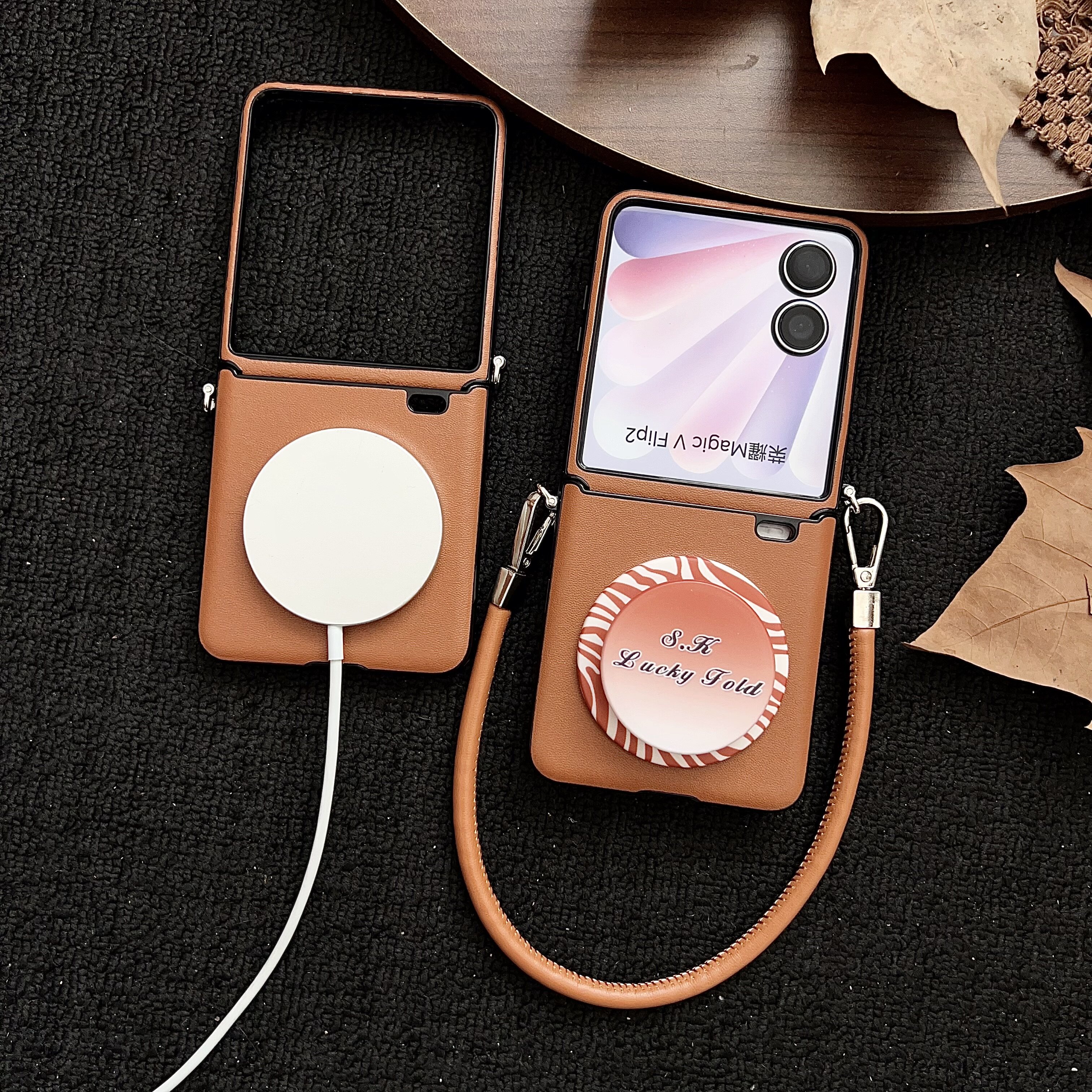 适用荣耀MagicVFlip2手机壳中轴全包手机套vflip新款磁吸折叠屏v flip保护套素皮侧扣手提绳超薄防摔外壳支架