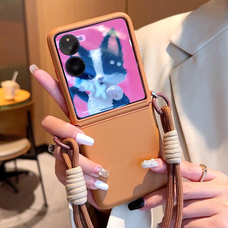 适用小米mixflip手机壳美拉德棕手挂绳米Mixflip2折叠屏保护皮套全包防摔MIXFLIP包中轴超薄磨砂男女新款高级