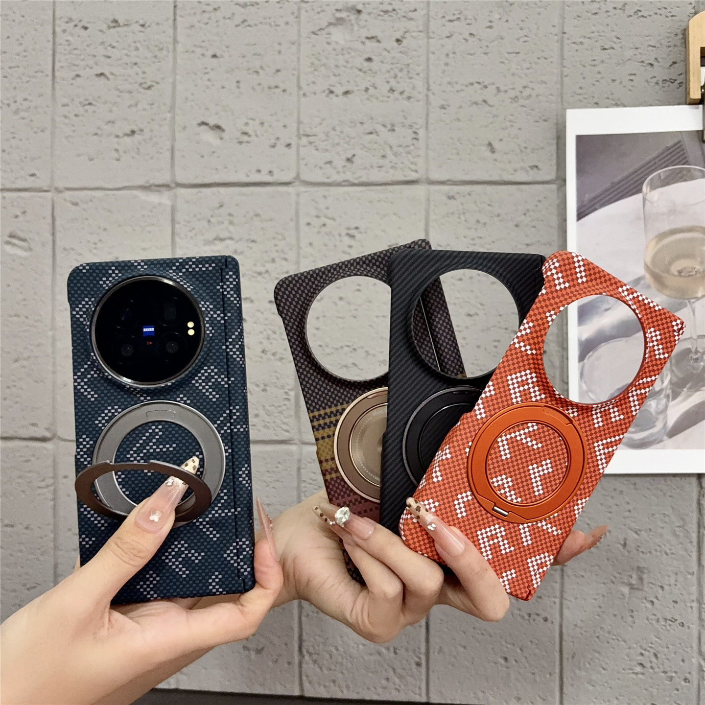 适用于vivoxfold6手机壳凯夫拉碳纤维纹理全包超薄芳纶纤维xfold6保护套旋转支架防摔折叠外壳中轴磁吸薄磨砂