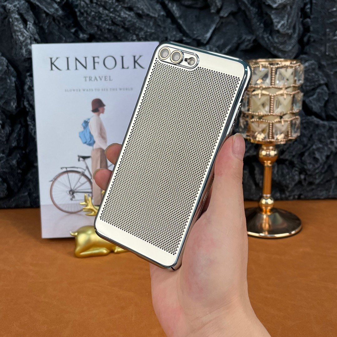 适用自带镜头膜网孔苹果8plus手机壳电镀网格iPhone7超薄7PLUS散热壳se2高级男潮i8女款硬壳5g无边框8P保护套