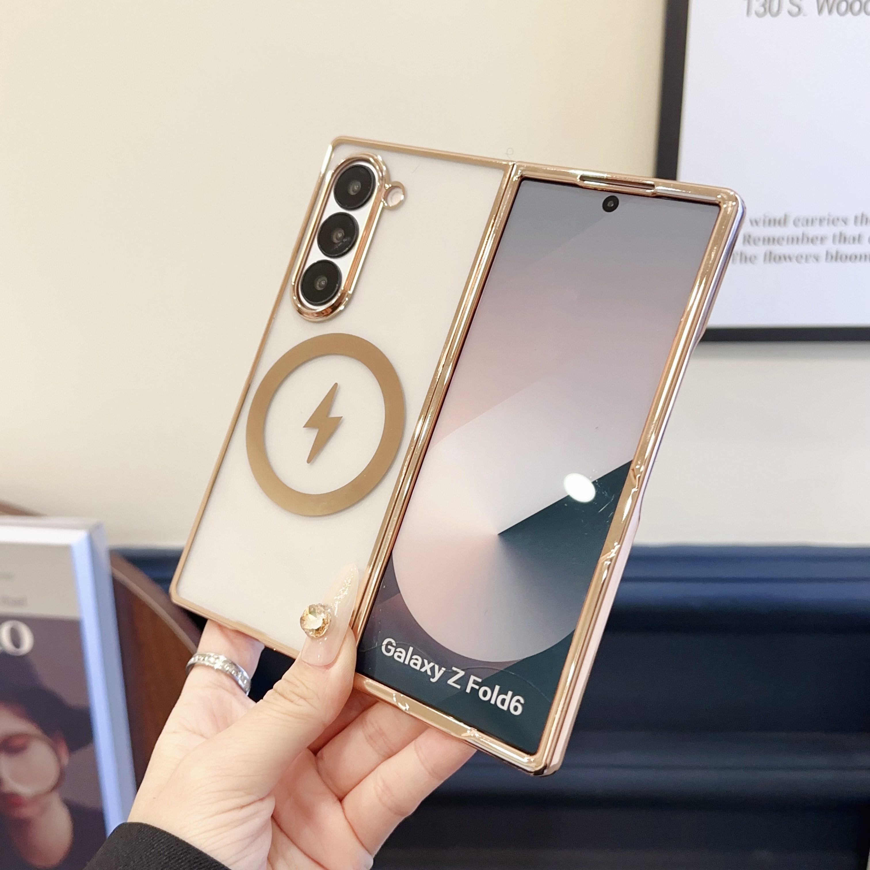 适用三星fold6手机壳新款zfold5保护套磁吸电镀透明充电Galaxy Z fold4折叠屏zfold3全包镭雕防摔高级男女