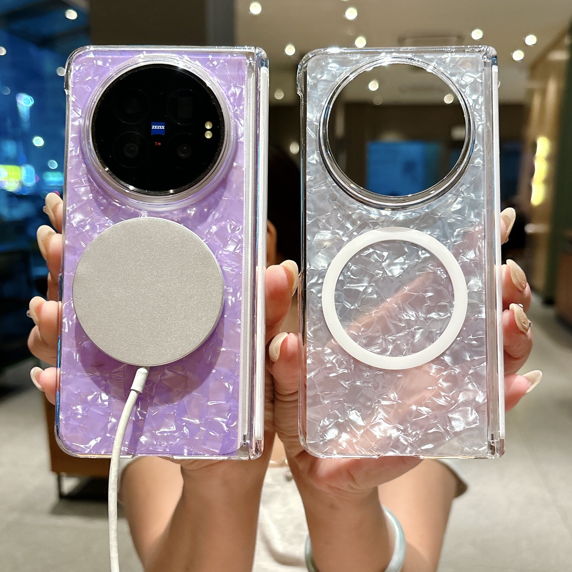 适用vivoxfold6手机壳新款fold6折叠保护套透明贝壳纹磁吸壳铰链中轴磁吸全包防摔镜头vivo超薄折叠转轴壳