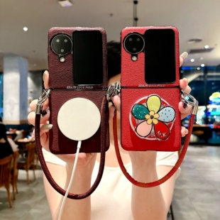 适用于oppofindn3flip新款折叠壳素皮侧扣磁吸手机壳findn2flip中轴全包带同款挂绳联名时尚小红书网红保护套