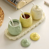 高颜值调料罐组合套装 陶瓷盐罐调味盒调料盒带盖 家用厨房2024新款