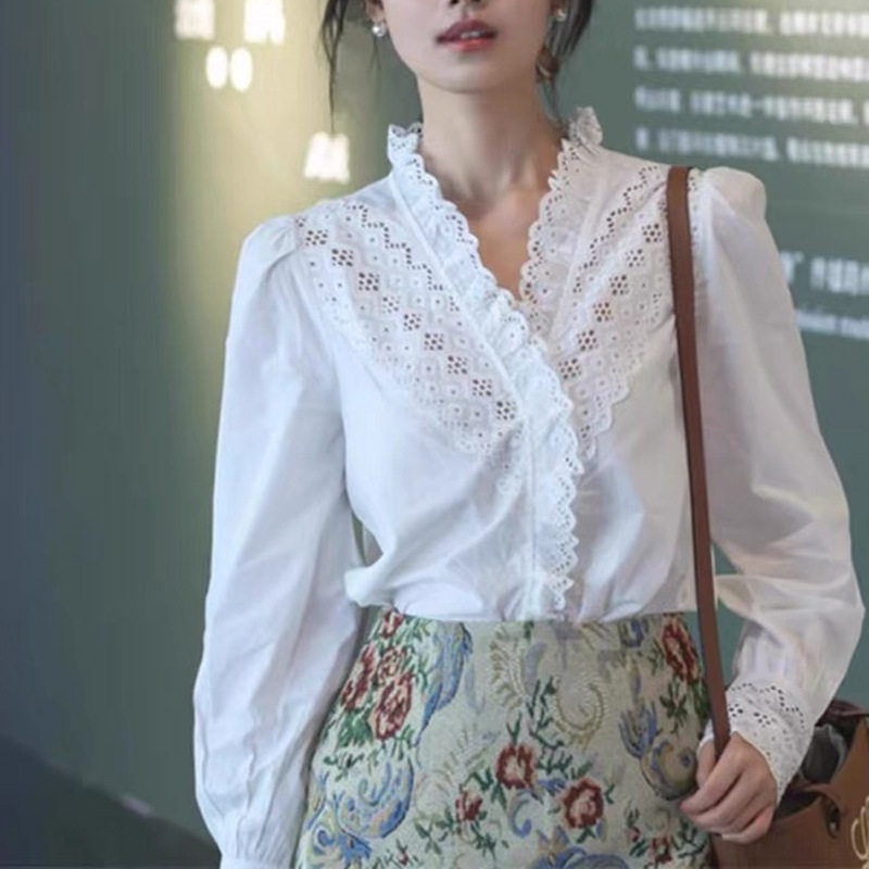 法国chrry koop法式蕾丝白色衬衫女春季长袖重工高级感轻奢减龄
