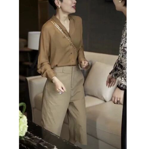英系coss koko夏季新款v领防晒衫女长袖薄款直筒阔腿裤显瘦