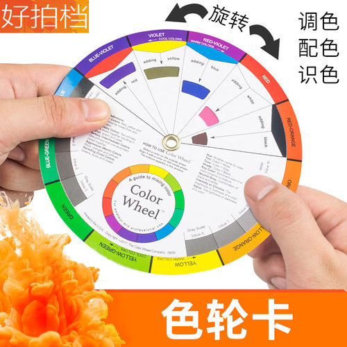 可旋转多功能色轮卡色彩搭配纹身颜料调色卡色轮纹绣色料配色卡