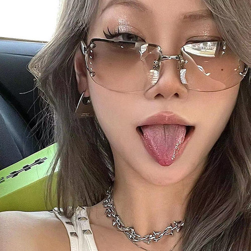 英系coss koko潮流yk辣妹甜酷太阳镜复古无框方形眼镜男时尚个性