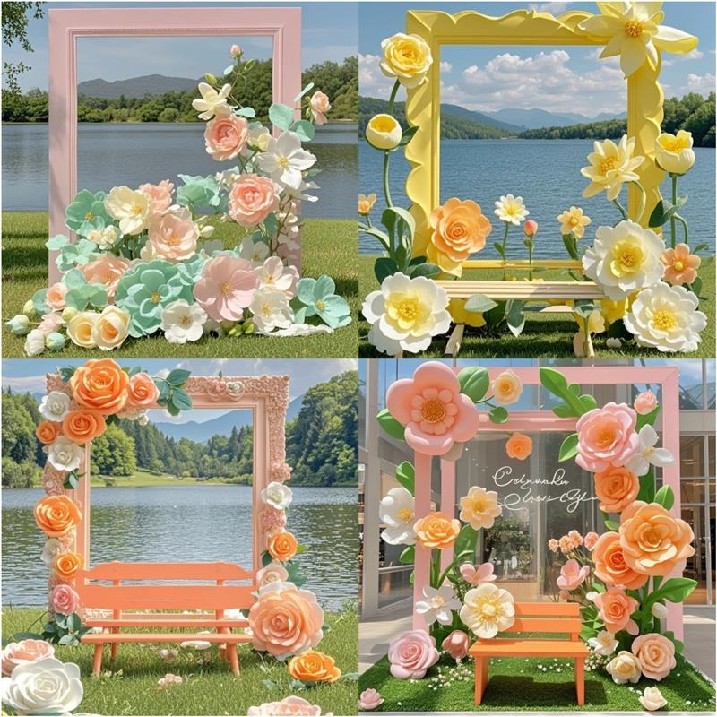 户外景区打卡相框花艺装置商超小区景区商业街道装饰相框花艺