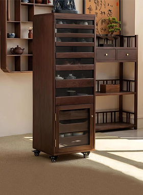 牙科柜实木文玩收纳柜落地黑胡桃木边柜茶水茶具柜evo野望50大人