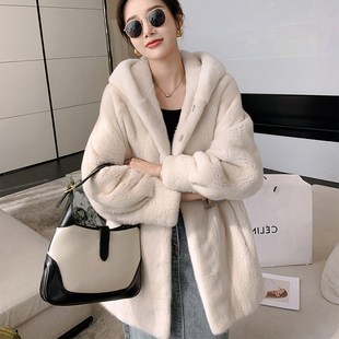 水貂毛连帽新款 2025年冬季 貂皮大衣女中长款 年轻款 皮草外套女 时尚