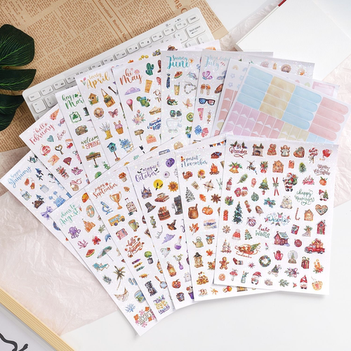 镭射闪光全年计划手账贴纸小尺寸