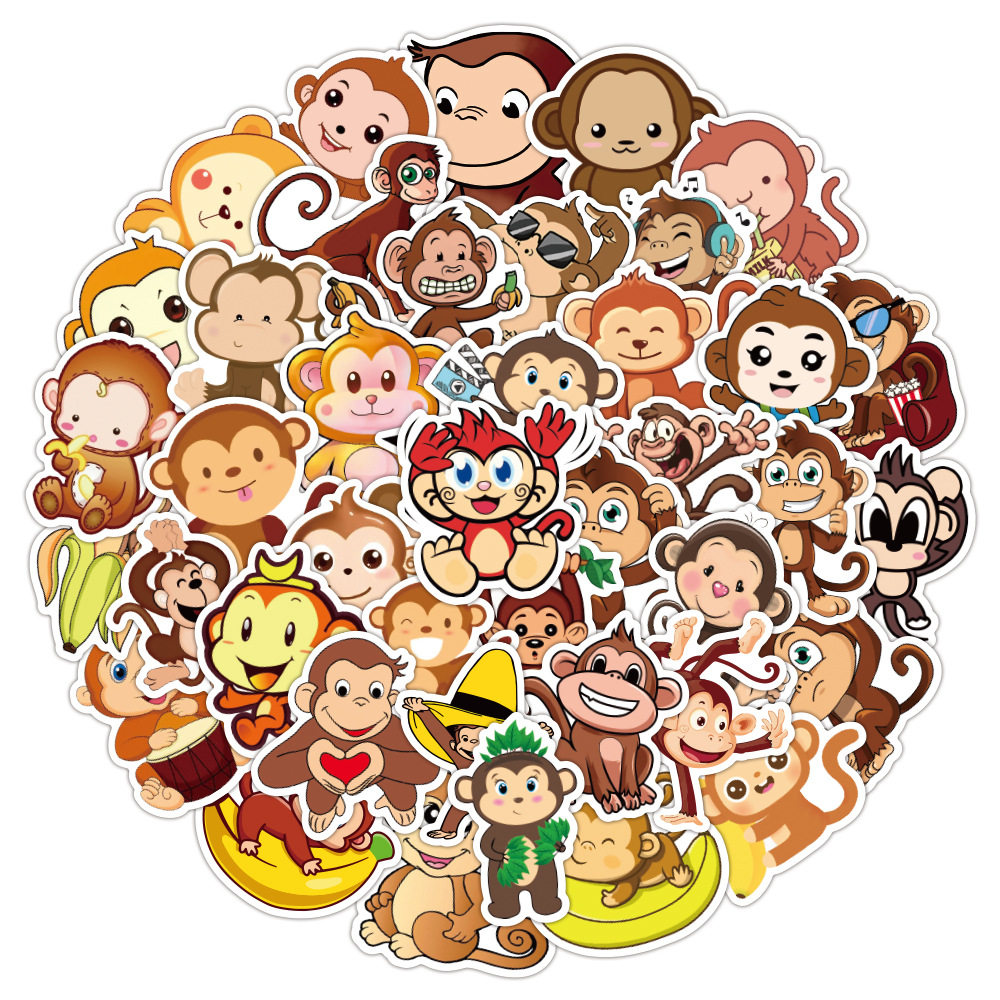 50张动物卡通可爱猴子涂鸦贴纸旅行箱吉他汽车电脑主机箱笔记本平板