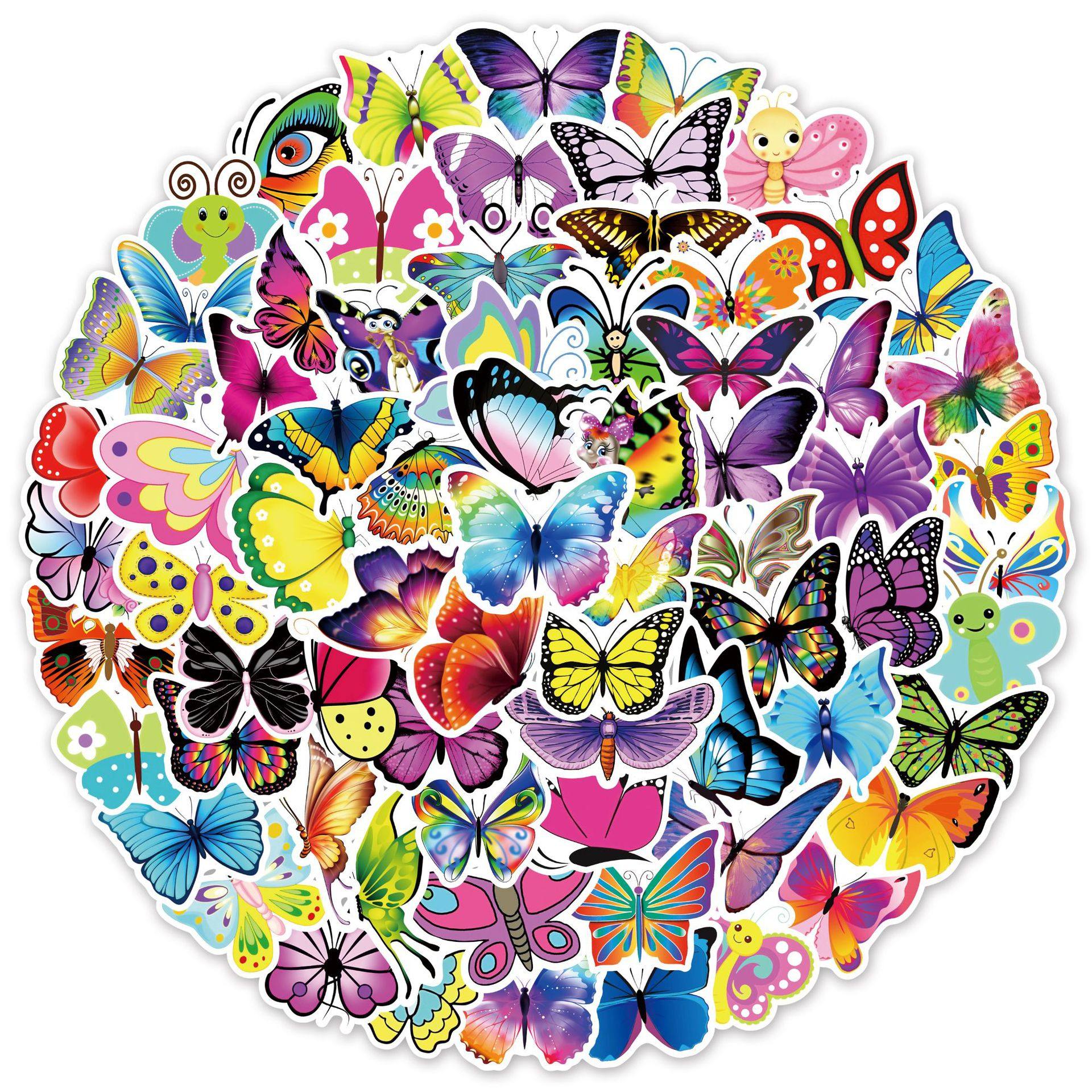 100张卡通彩色蝴蝶涂鸦贴纸旅行箱吉他汽车电脑水杯防水装饰贴画