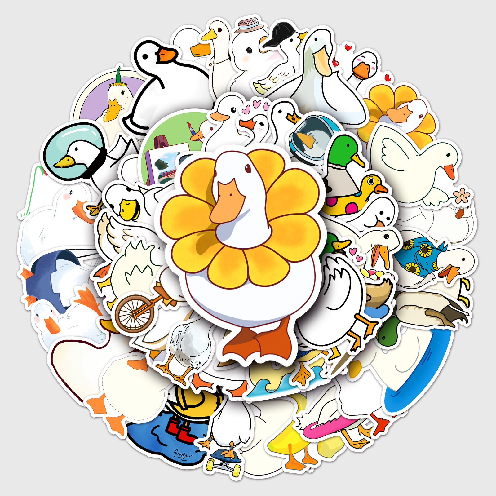 50张可爱卡通鸭子涂鸦贴纸卡通儿童diy水杯手机壳行李箱笔记本电脑手