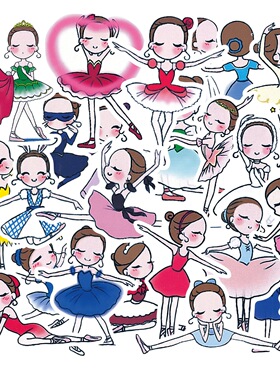 101张卡通可爱芭蕾舞女孩涂鸦舞蹈贴纸霹雳舞儿童笔记本电脑平板吉他水杯手账文具电动车头盔玻璃门装饰贴画