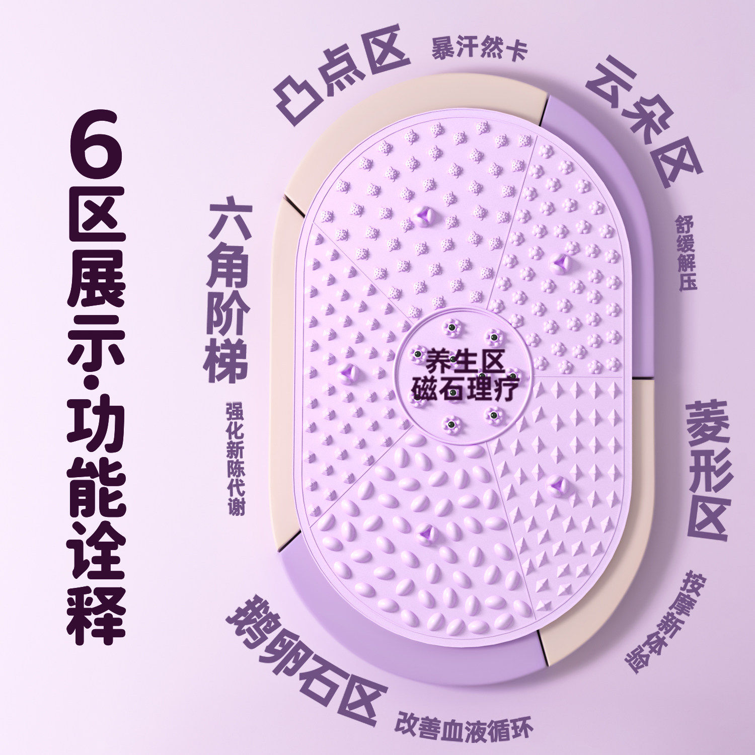 新款6合1软硅胶磁石指压板足底按摩垫慢跑养生家用经络疏通脚踩垫