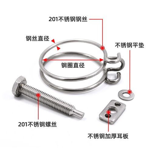201不锈钢钢丝喉箍 双钢丝卡箍抱箍管箍管卡钢丝管夹60-214mm