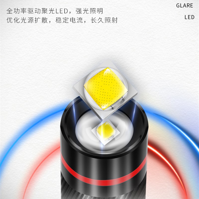 沃尔森LED强光远射笔型笔式手电筒小型便携耐用可充电家用多功能