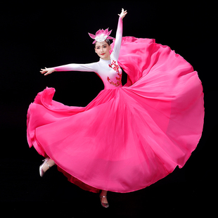 开场舞大摆裙歌伴舞台灯火里 中国古典舞蹈服纱衣万疆演出服飘逸