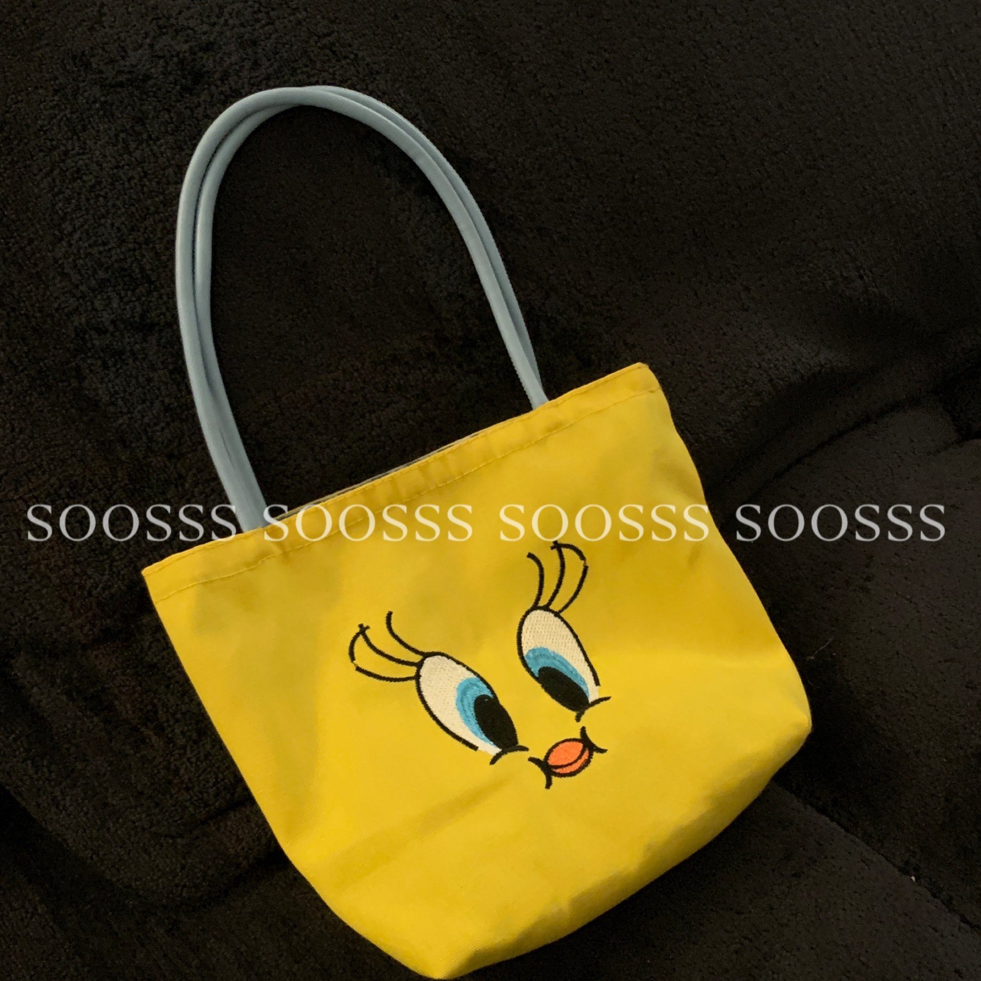 Soosss可爱黄色翠儿崔弟海盐格子包夏天百搭手提单肩包刺绣小鸟,箱包皮具/热销女包/男包,时尚帆布包,淘宝优惠券,粉丝福利购,淘宝优惠卷