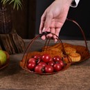 中式 干果点心托盘收纳竹雕竹编制品 手工编织果盘藤编水果盘篮日式