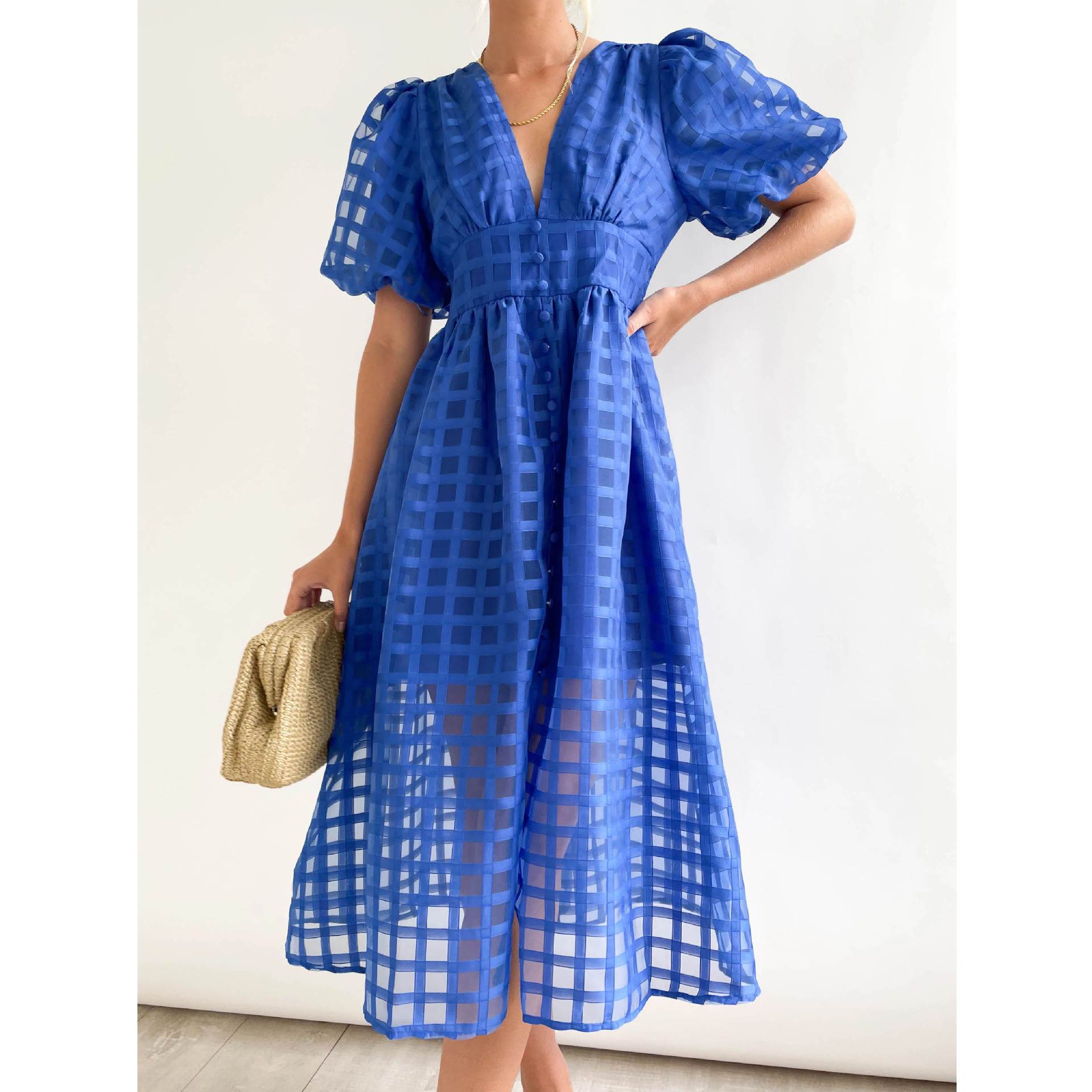 Women casual party dress欧美时尚灯笼袖ins休闲聚会连衣裙女