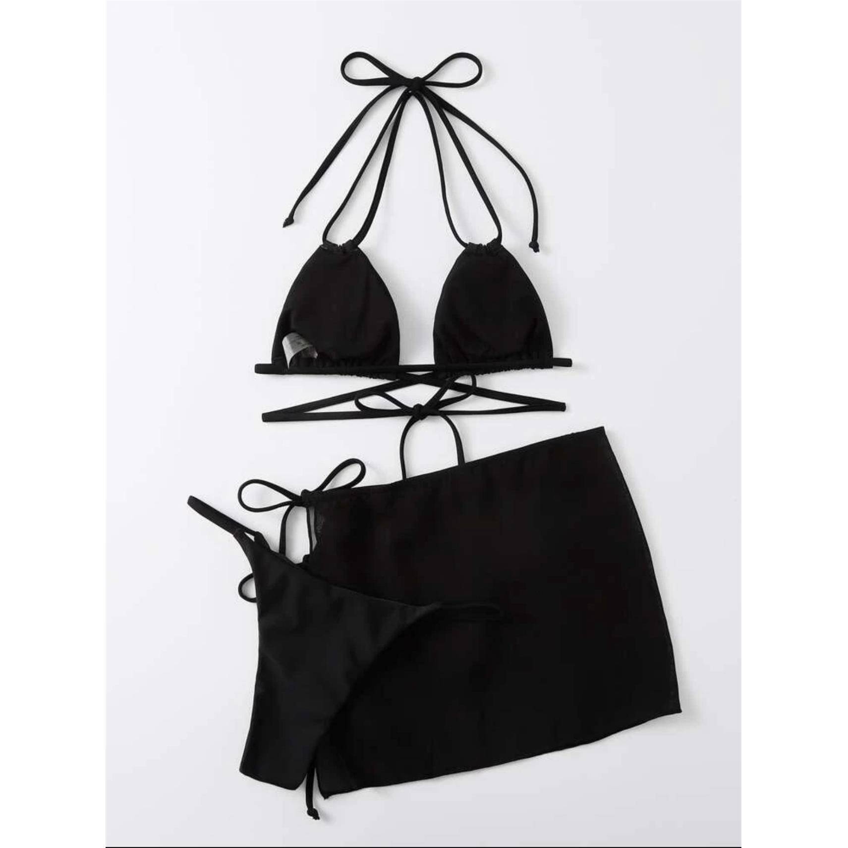 过渡性感ZONE欧美新款度假风比基尼温泉泳衣bikini三件套裙式泳装