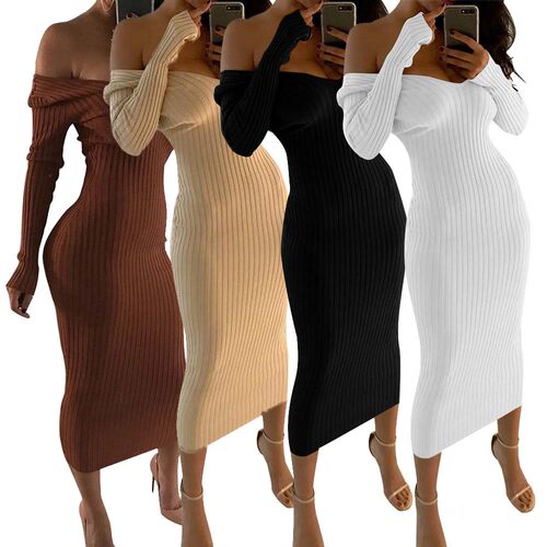 Sexy strapless large v-neck tight-fitting split dress连衣裙