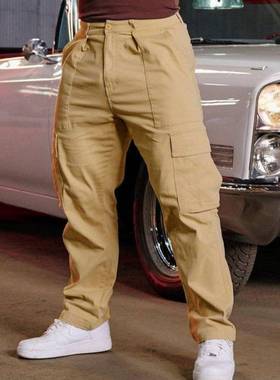 2025秋季新款大口袋工装长裤男士纯色休闲松直筒裤Men's trou