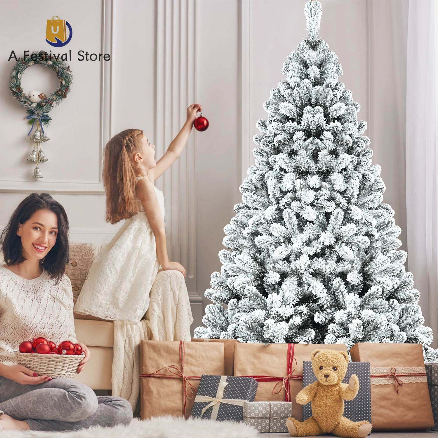 Flocked Christmas Tree 328 Branch Tips Artificial Xmas Tree