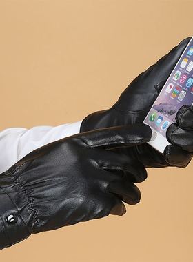 PU leather phone screen touch gloves men winter glove 手套冬