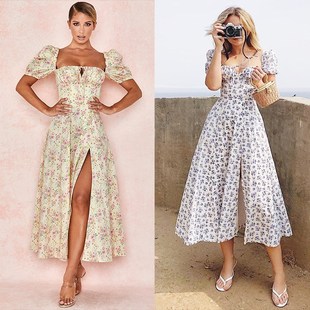 Boho Women Summer Elegant Maxi Dress Slit Fashion Print