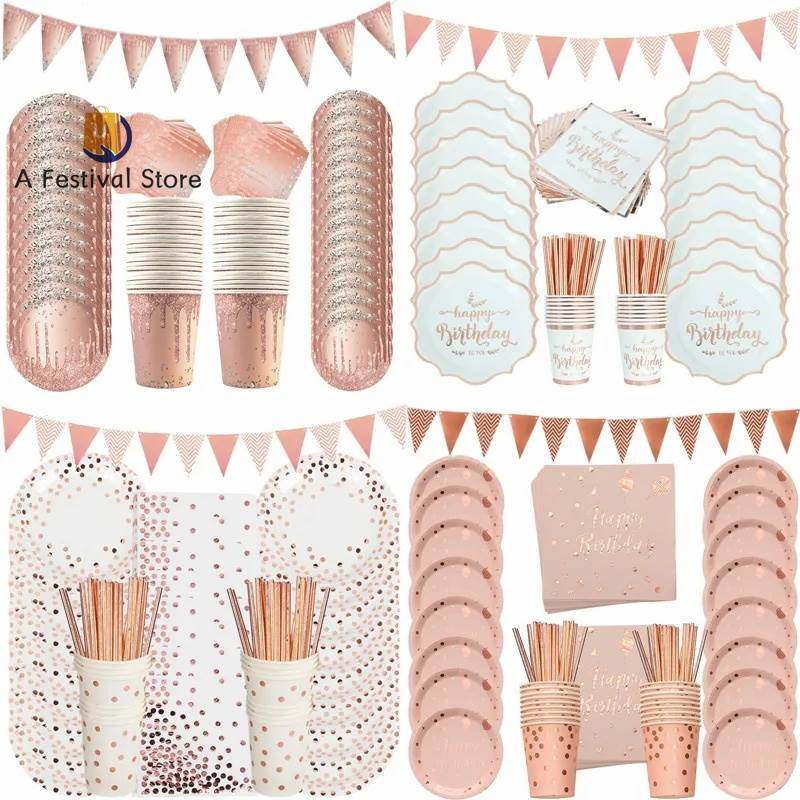 Party Supplies Paper Plate Cup Straw Banner Tableware Bridal