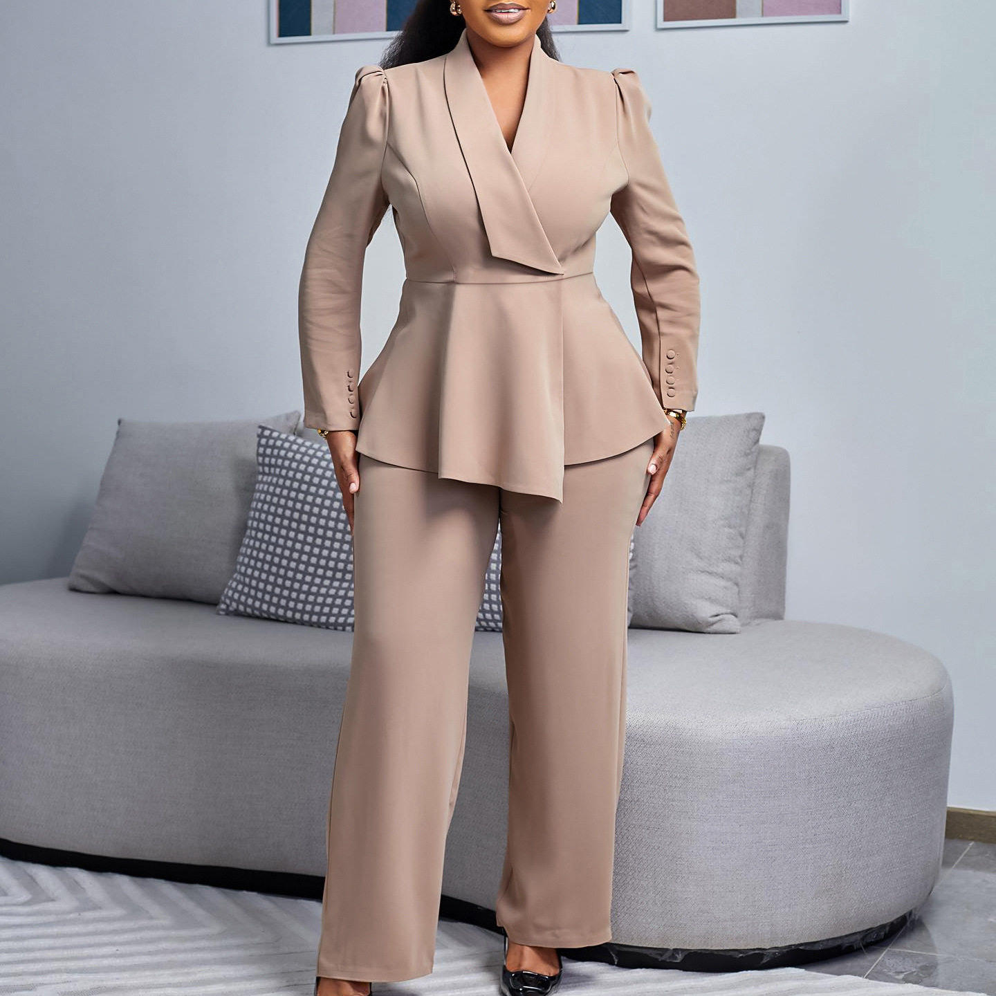 3XL plus-size women's ruffled African suit大码时尚非洲女套装