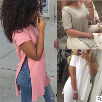 ladies summer long t shirt women dress casual gown blouse 女
