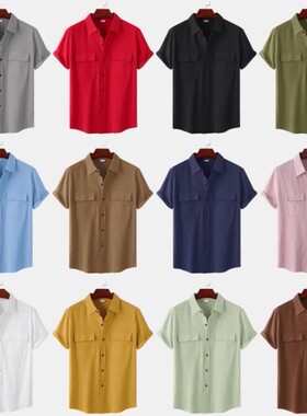 summer shirt men linen white shirt shirts mens hawaiian 男